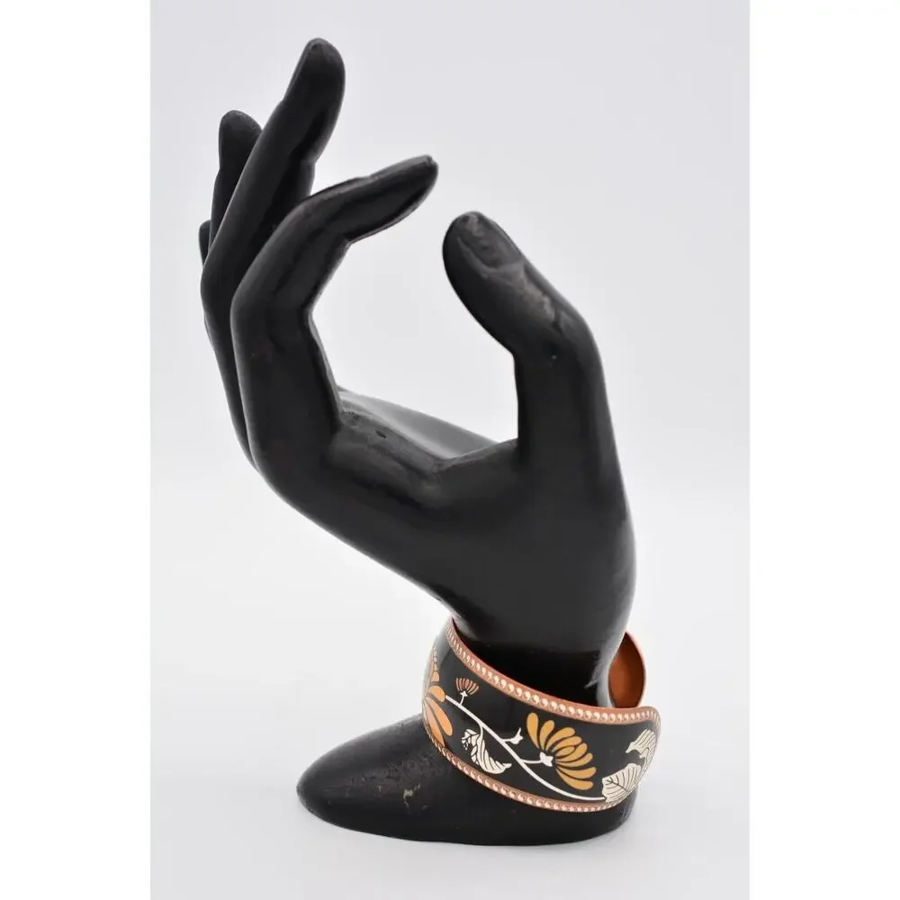80F Damascene Cuff Bangle Bracelet Copper Lotus Flower Black Signed BinAW